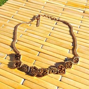 BCBG Generation Mineral Plate Cluster Metal Short Necklace Gold Brown Green